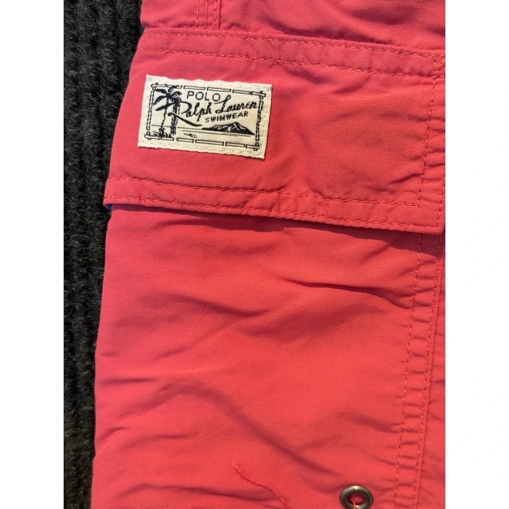 Polo Ralph Lauren Mens Medium Shorts Pink Cargo Swim Trunks Mesh Cut Out